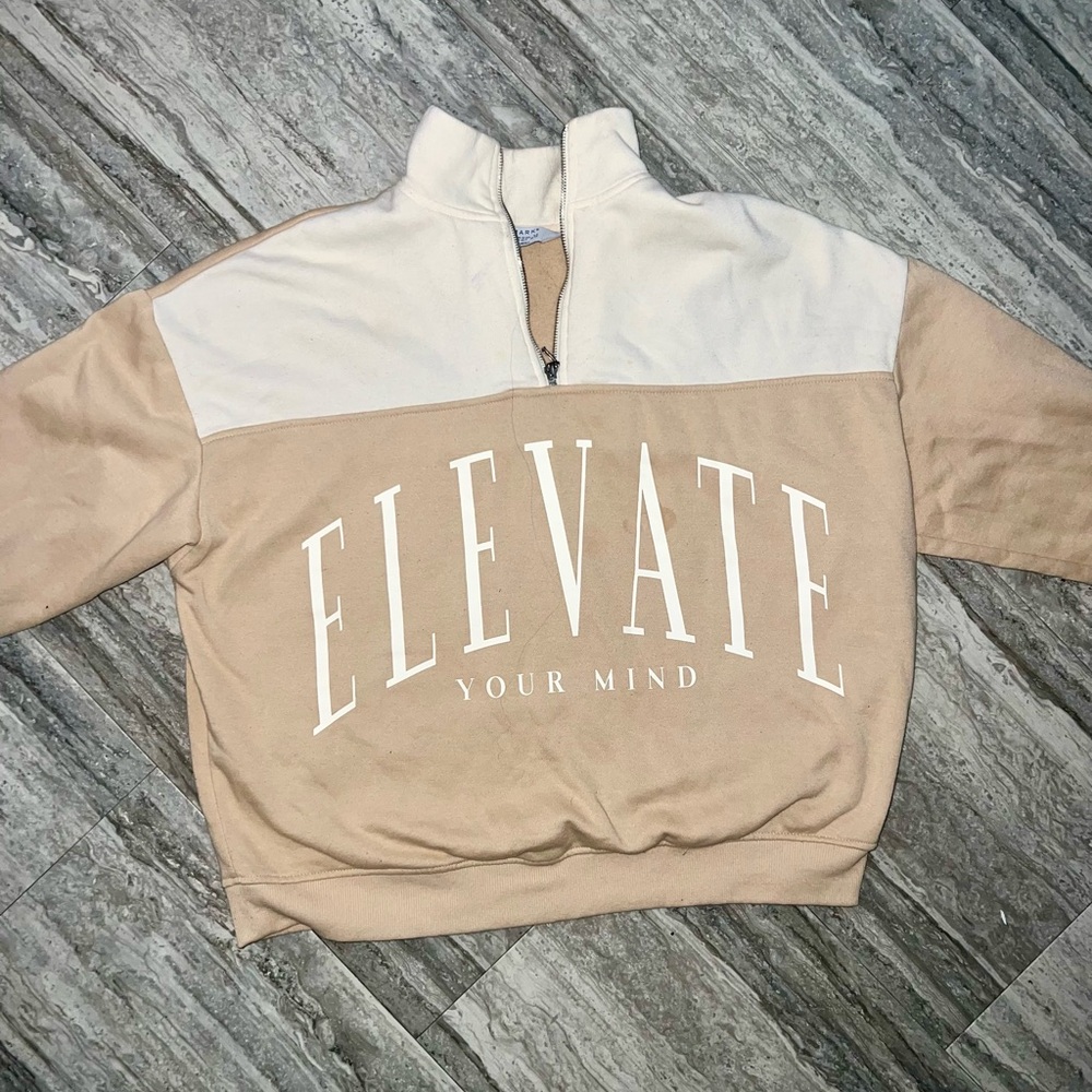 Elevate Your Mind Quarter-Zip Sweatshirt - Beige & Cream